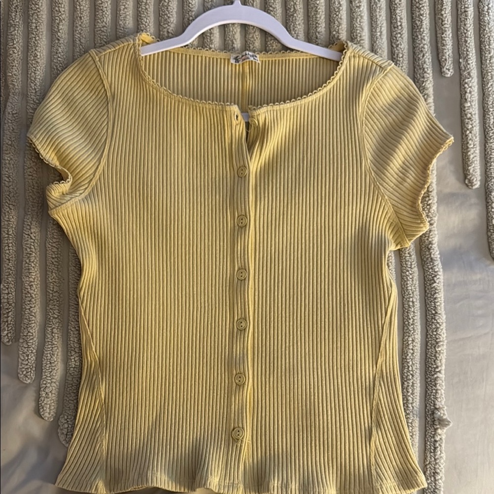 Free People Ribbed Button-Up Top